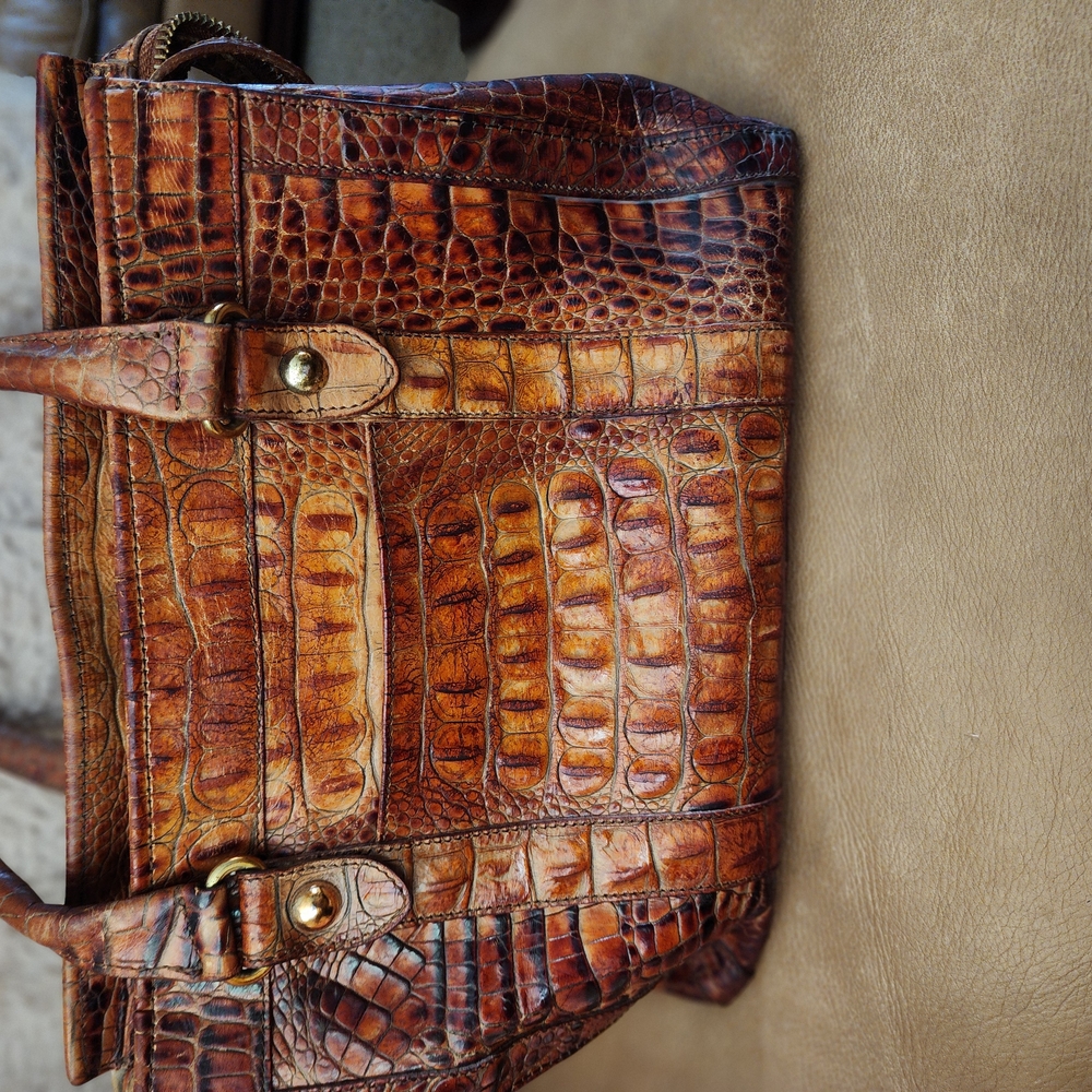 Brown Crocodile-Embossed Leather Men's Bag